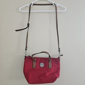 Tommy Hilfiger Women's Red Crossbody Bag Adjustable Brown Straps
